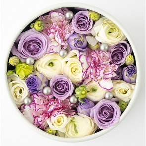 HLB096 ELINIE 粉紫色配白色肯亞玫瑰圓形花盒